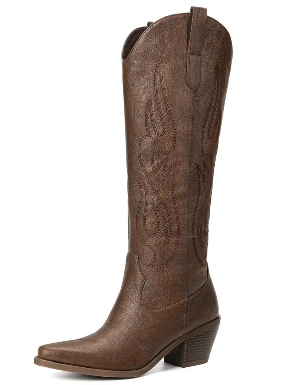 Western Cowboy Boots for Women - Knee High Wide Calf Cowgirl Boots, Slip On